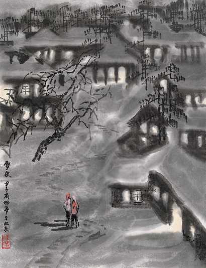 徐希 雪夜 立轴